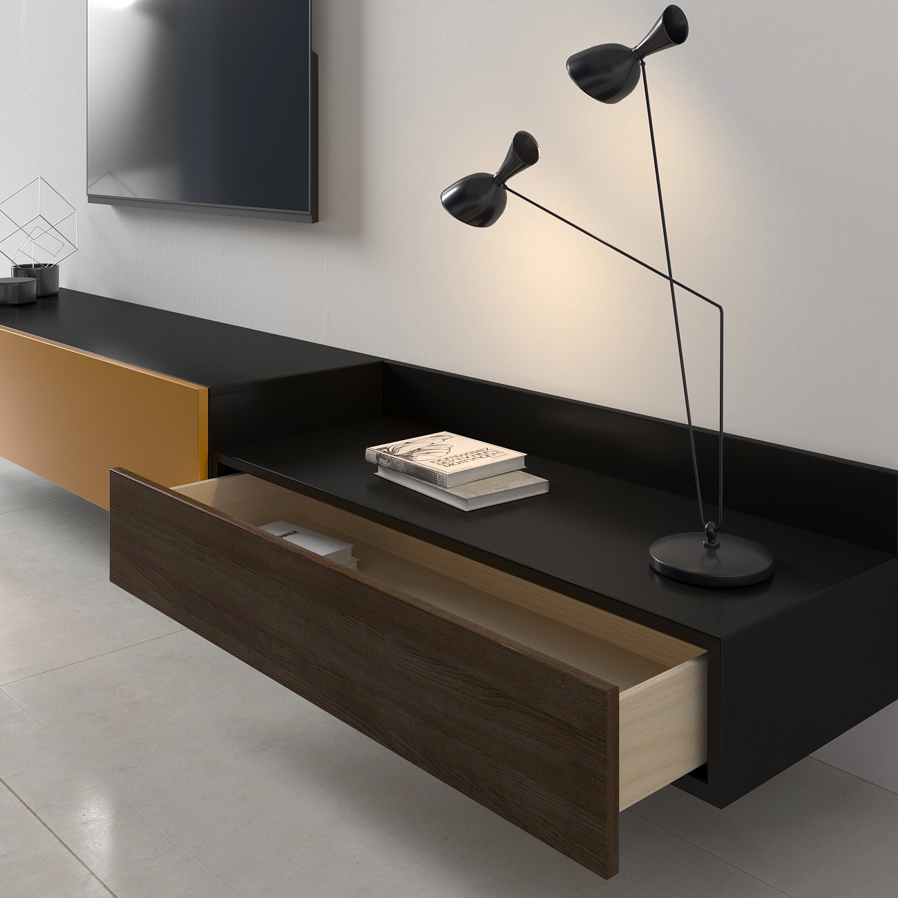 Тумба под телевизор с ящиками оранжевая Under BRAGIN DESIGN  00-3879365 Оранжевый  - Вид №2