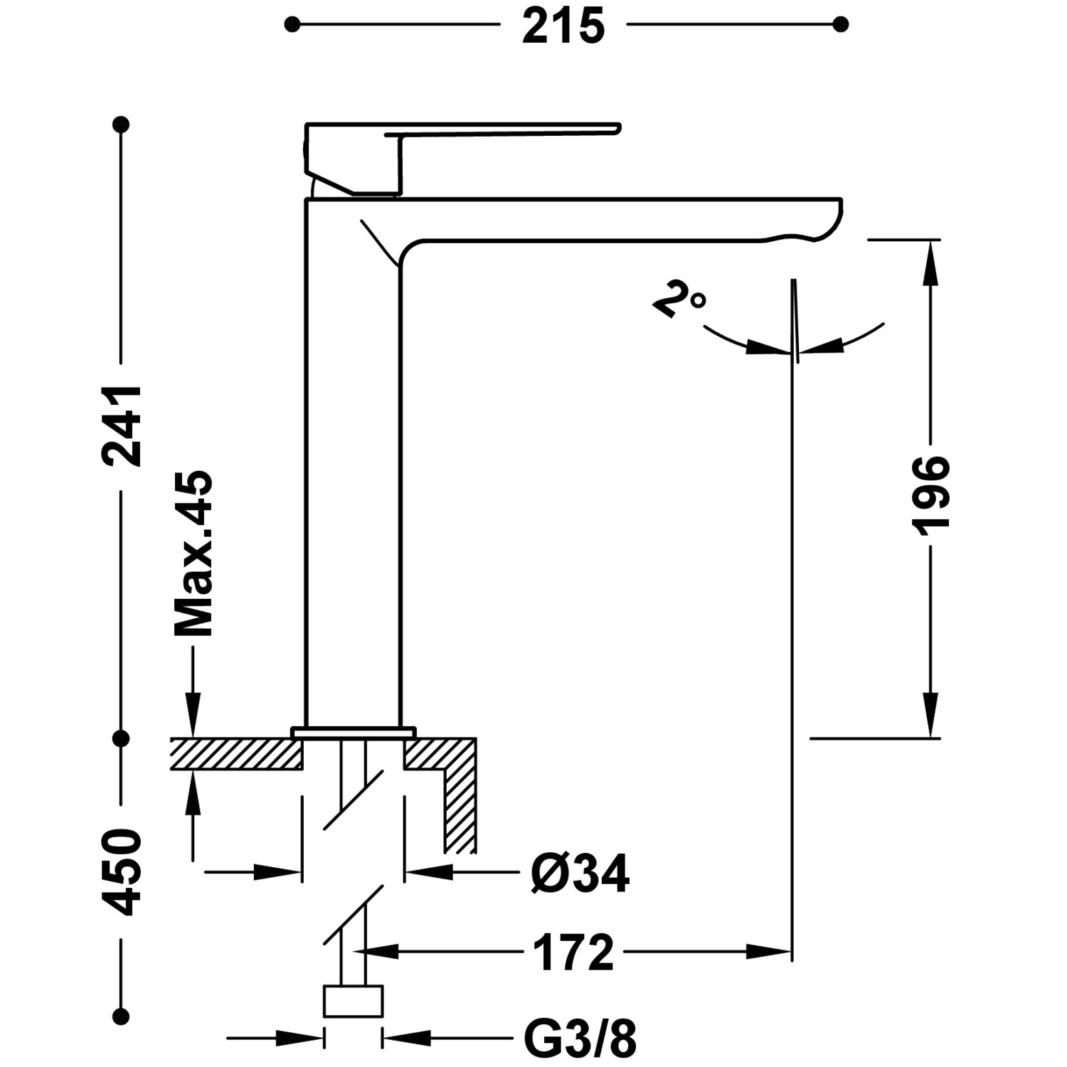 Смеситель для умывальника LOFT High с одной ручкой -20020303NE TRES  - Вид №1