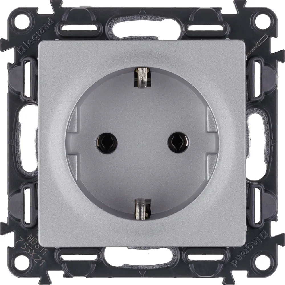 Розетка Legrand VLN-L 2 контакта с заземлением цвет алюминий 82169350 STLM-2183199 Valena Life