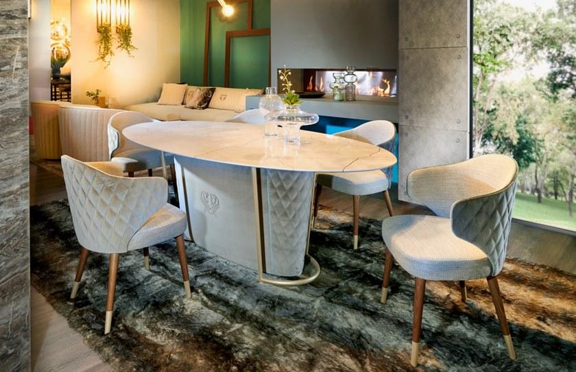 Former In Italia Овальный мраморный стол и основание со стеганой крышкой Brera sun-id-1452526 - Вид №3