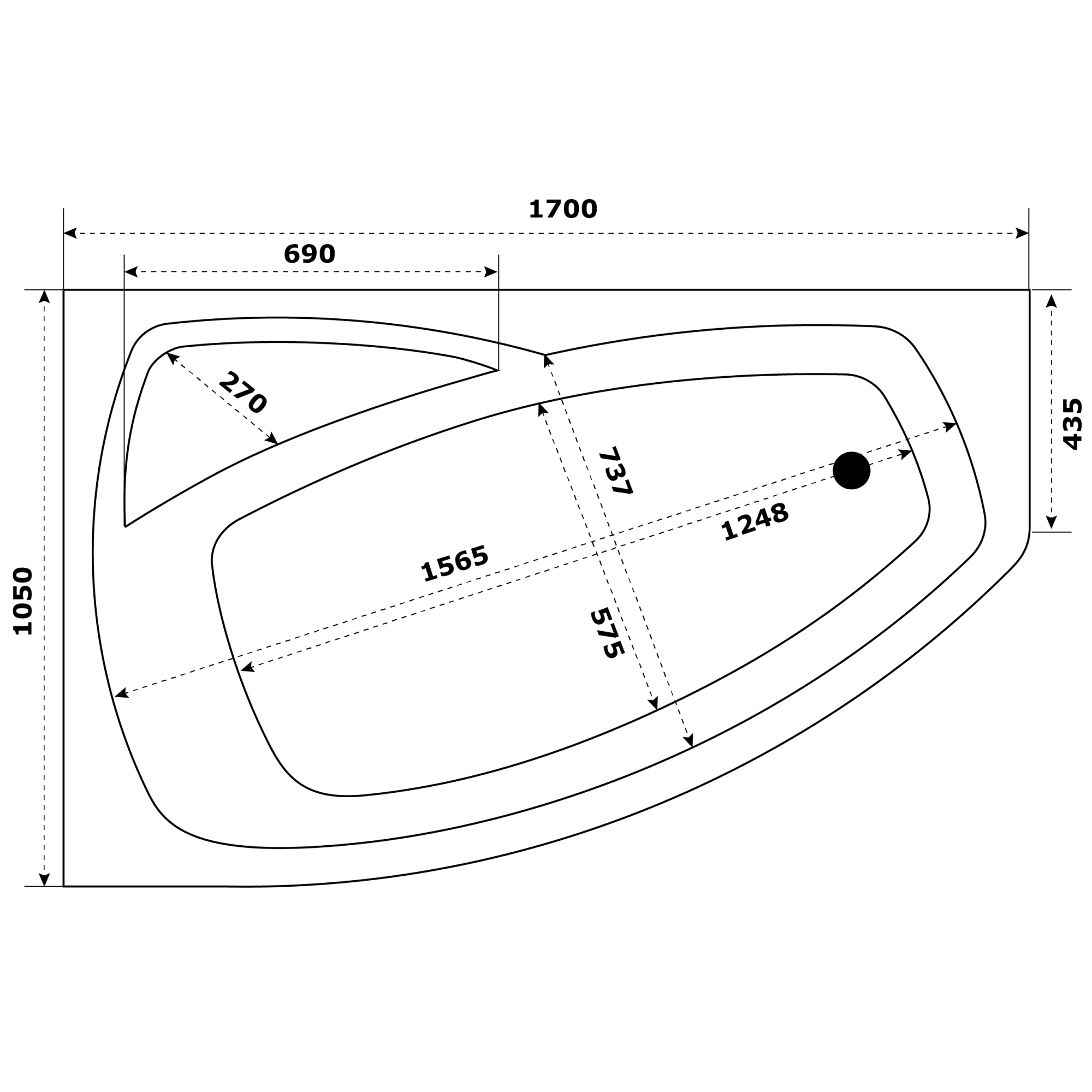 83414983 Ванна акрил 170x105 см угловая левая Рондо Santreyd - Вид №2
