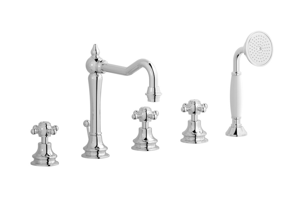 Смеситель на бортик ванной на 5 отверстий с дивертером и душевым гарнитуром. WE ARE IB hr396cc Chrome Hermes