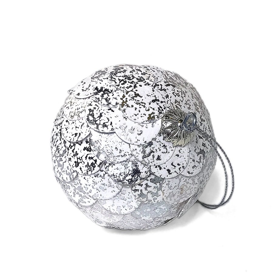 Шар новогодний серебряный с мраморными чешуйками Paper ball, 10 см ENJOYME  253102 Серебро  - Вид №1