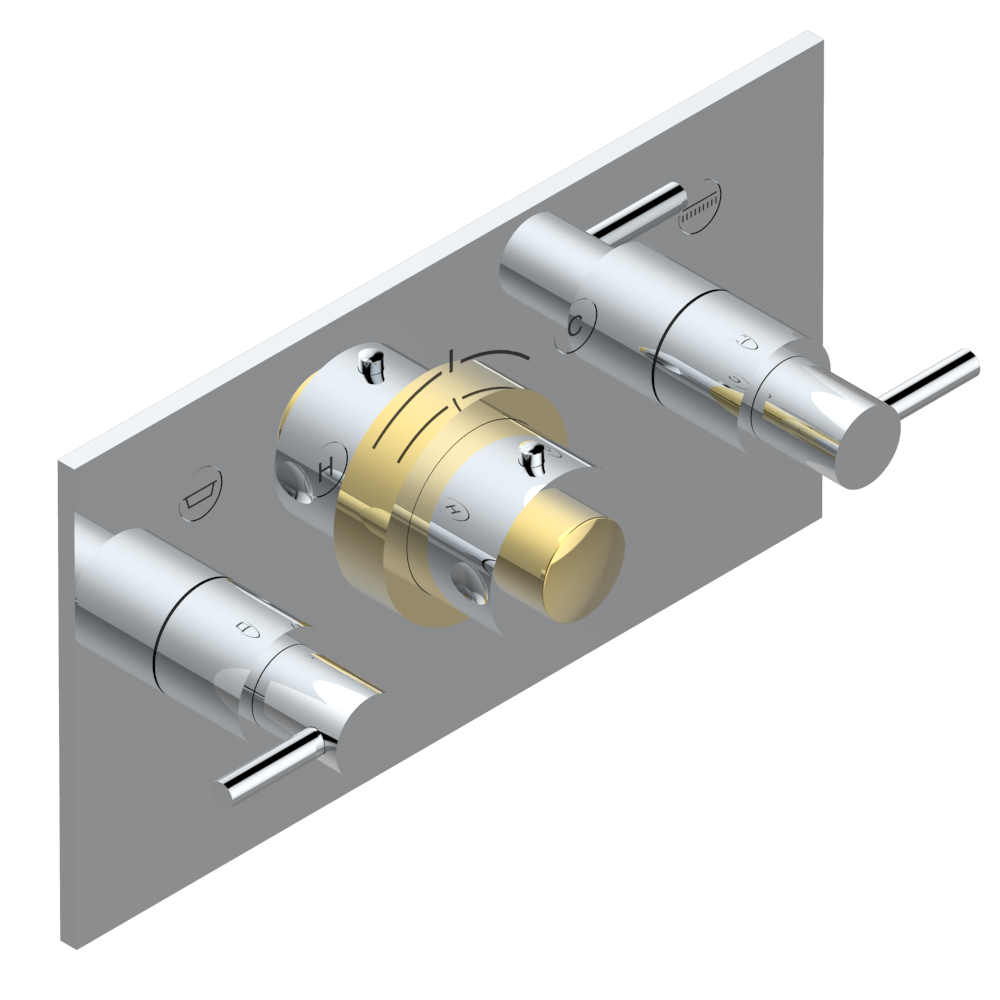 G5A-5401BEH Накладка с ручкой регулировки температуры и двумя маховиками для термостатического смесителя с горизонтальной установкой Thg-paris Nano Хром/золото G5A 5401BEH CAT.A