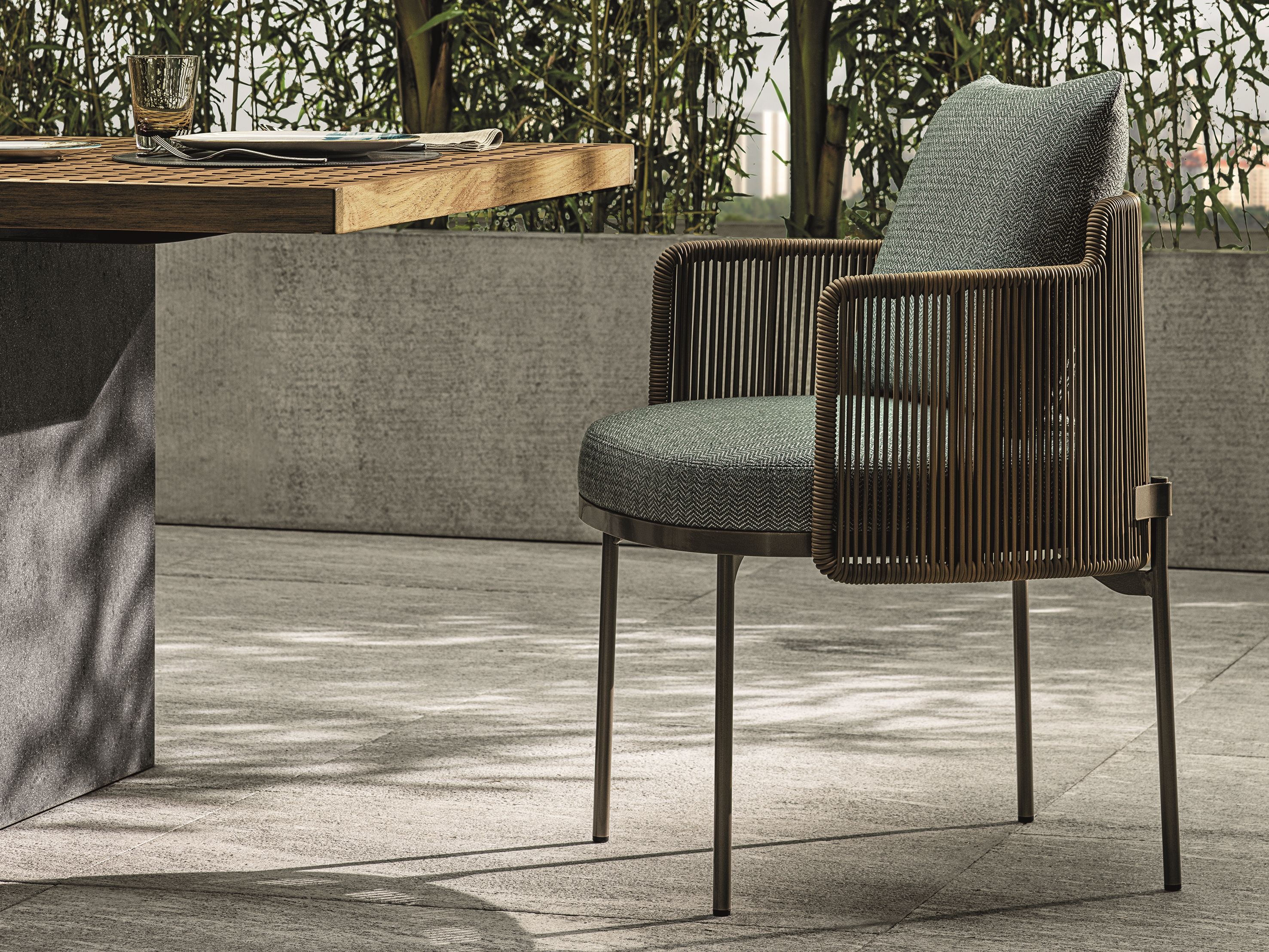 Ткань мягкий открытый стул с подлокотниками Minotti Tape Cord Outdoor ARCH-00022787 - Вид №1