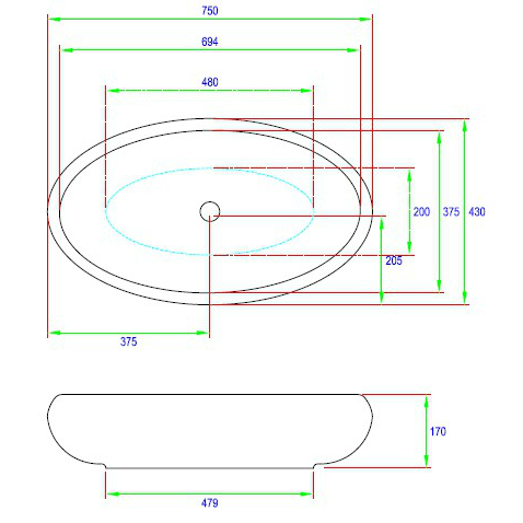 43432 Накладная раковина на столешницу  овальная Ceramica Hidra  - Вид №3