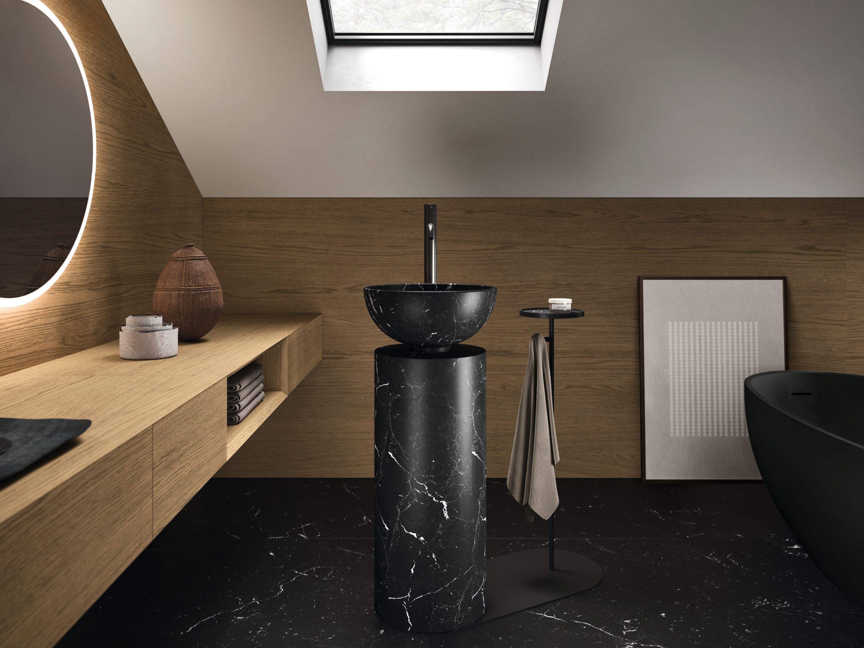Круглый отдельно стоящий умывальник из черного мрамора Marquina Noorth Saba ARCH-00017089 - Вид №2