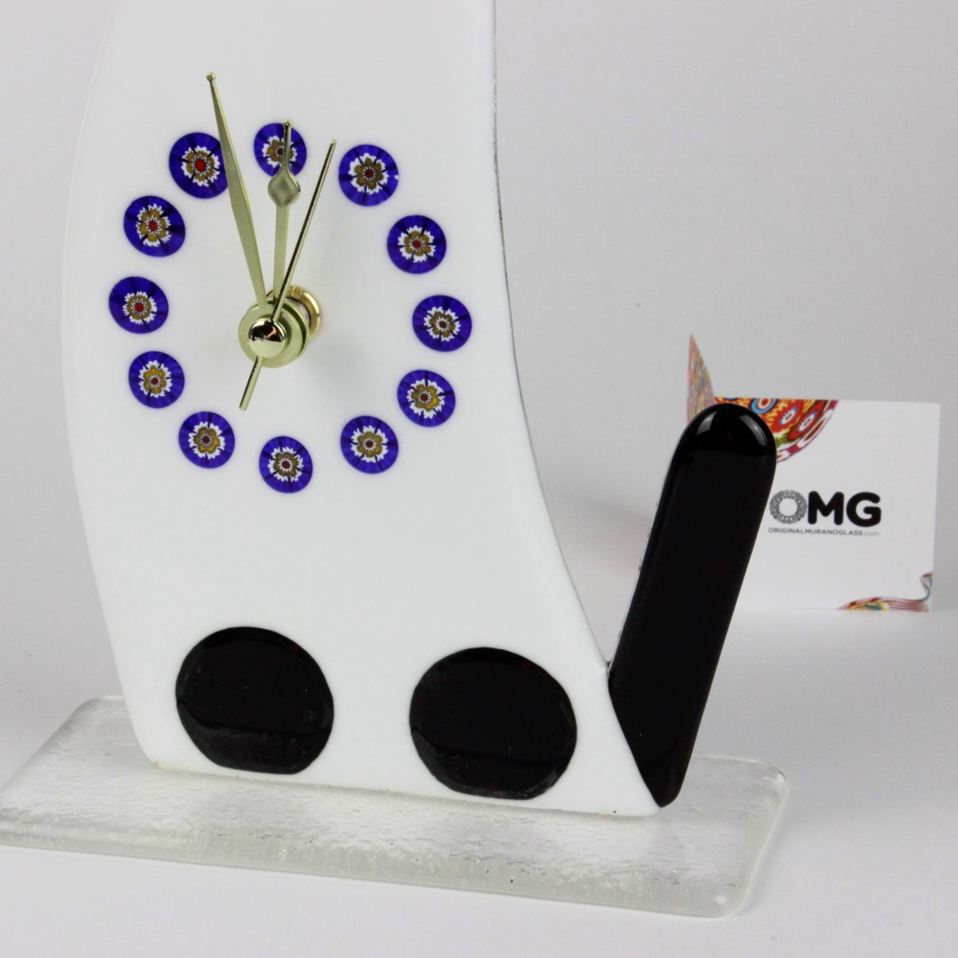 1657 ORIGINALMURANOGLASS Настольные часы Берый Кот - Муранское Стекло 13 см  - Вид №1