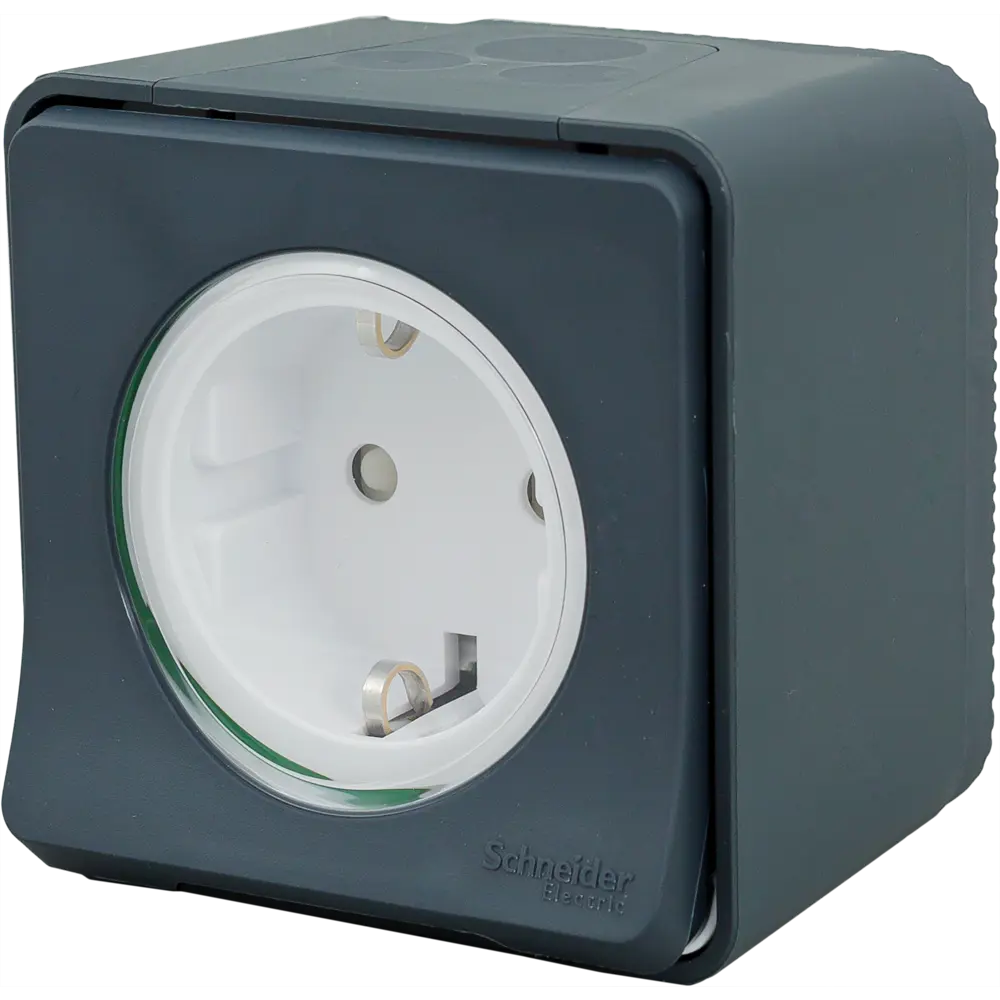 Розетка накладная влагозащищённая Schneider Electric Mureva Styl с заземлением со шторками IP55 цвет антрацит 82307250 STLM-2145430 - Вид №1