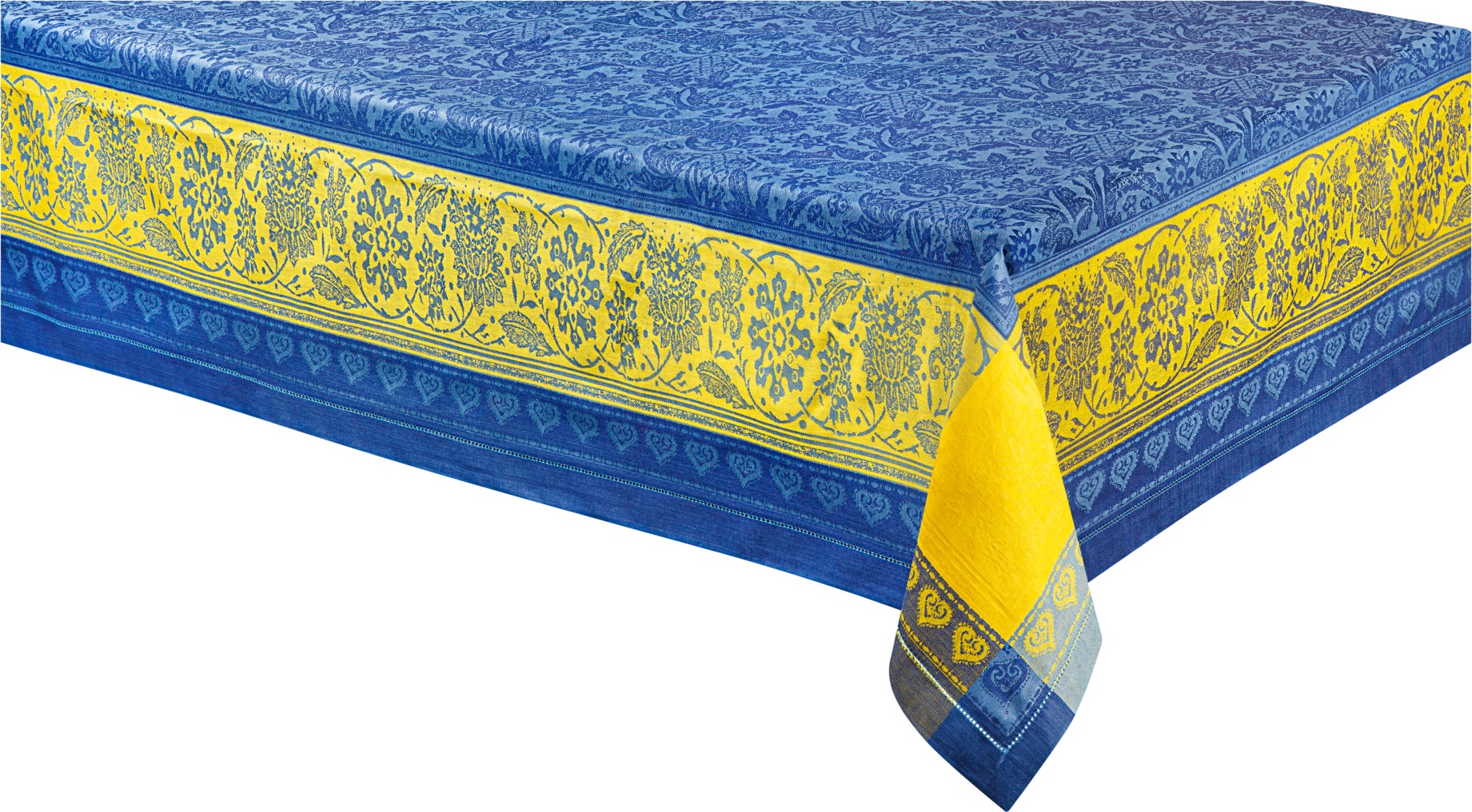 10652885 Яковлевский жаккард Скатерть прямоугольная Яковлевский Жаккард Бабочки 170х240см синяя с желтой каймой, полулен Ткань 