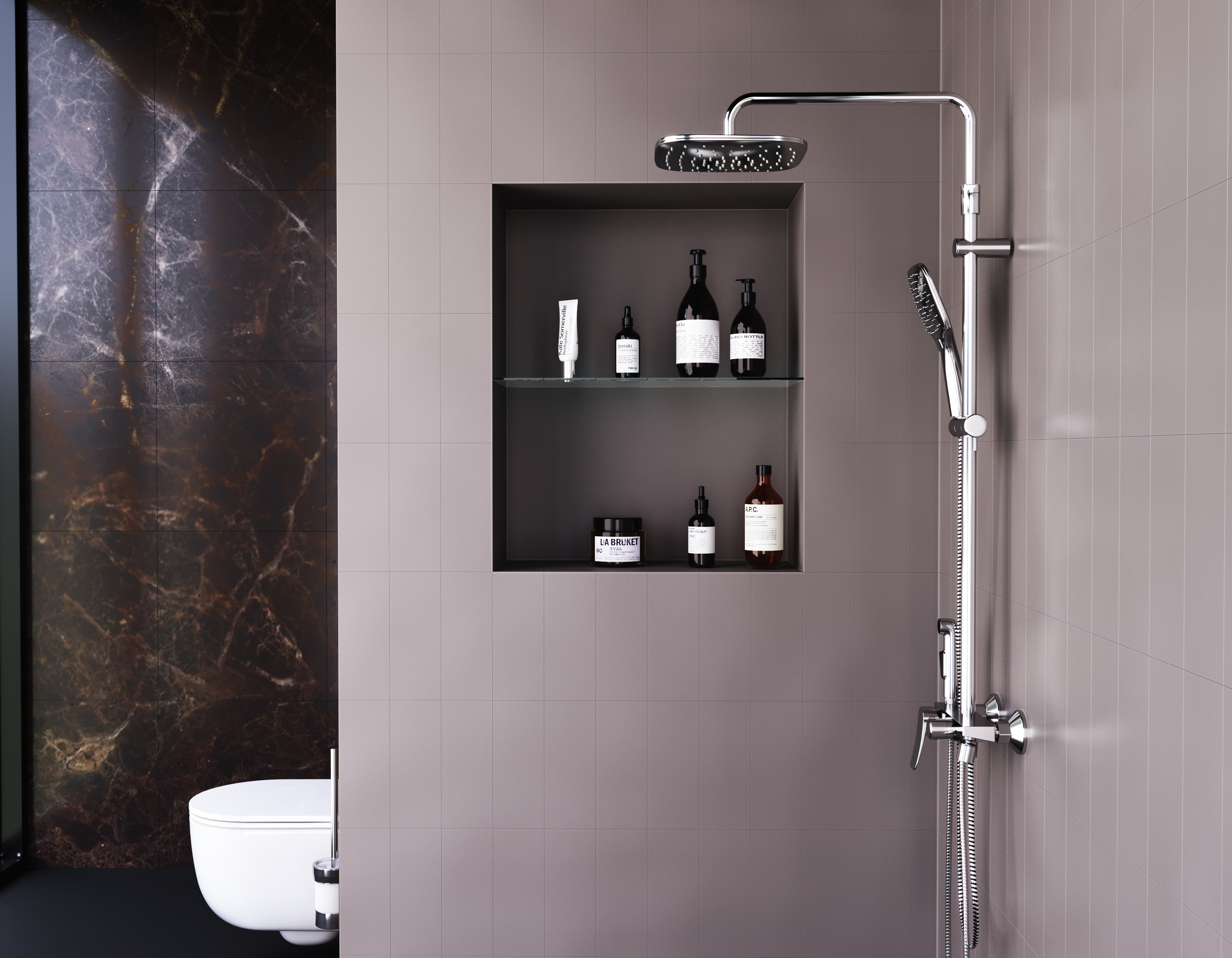 DX220920000 душевая система со смесителем-полкой: верхний душ 230*230мм ручной душ 120мм 3 Damixa Apollo - Вид №1