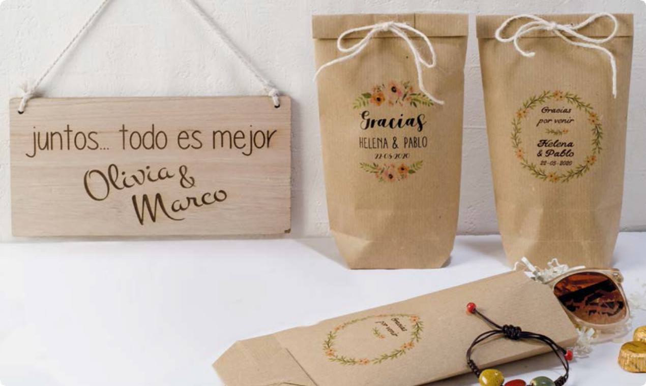 E442.1 PERS. Пользовательская цветочная сумка tiara kraft, «спасибо», 50 единиц. Dekoraniaevents Bodas  - Вид №1