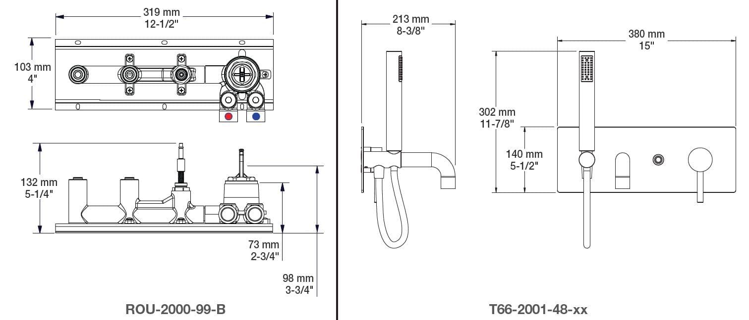 Настенный термостатический смеситель для ванны с переключателем BARIL Zip B66 ARCH-00142406 - Вид №2