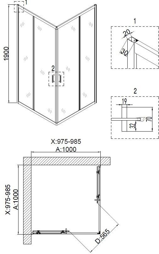 Душевое ограждение NG- 6609-08 (100*100*190) квадрат, двери раздвижные, 1 место Niagara Nova 66090811 - Вид №2