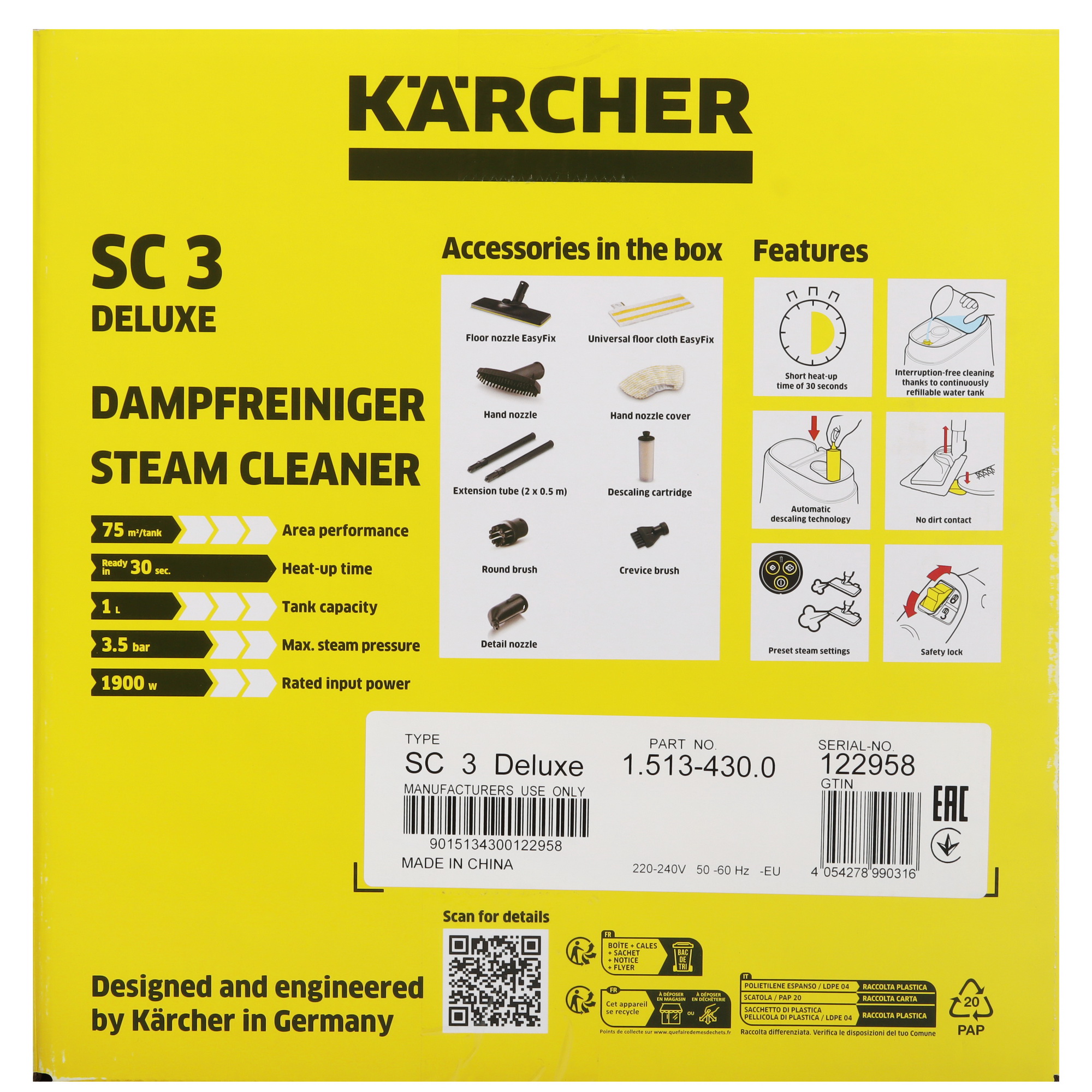 9078672 Пароочиститель Karcher SC 3 Deluxe белый STDN-0061581 - Вид №14