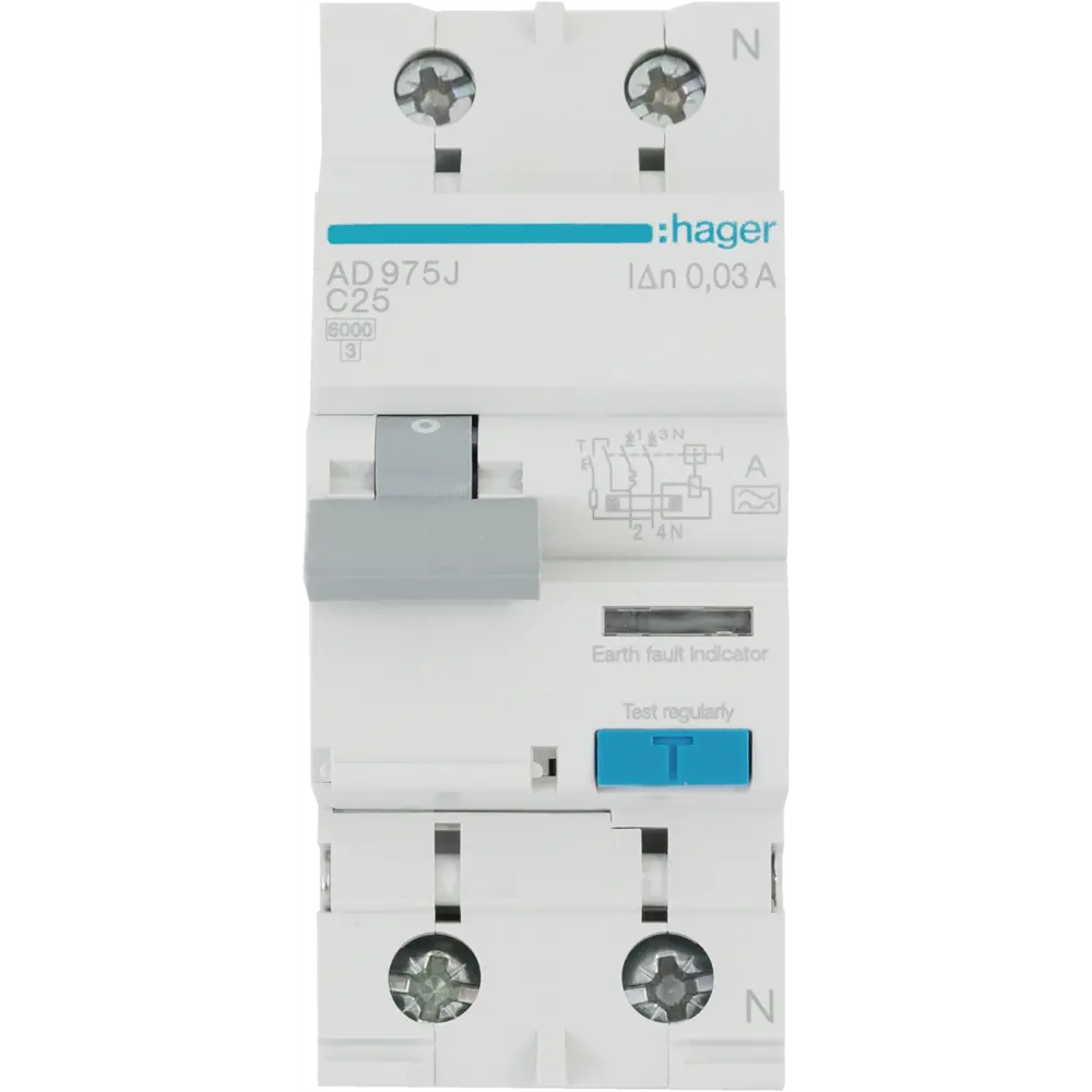 Дифференциальный автомат Hager AD990J 1P N C25 A 30 мА 6 кА A STLM-2109124 - Вид №1