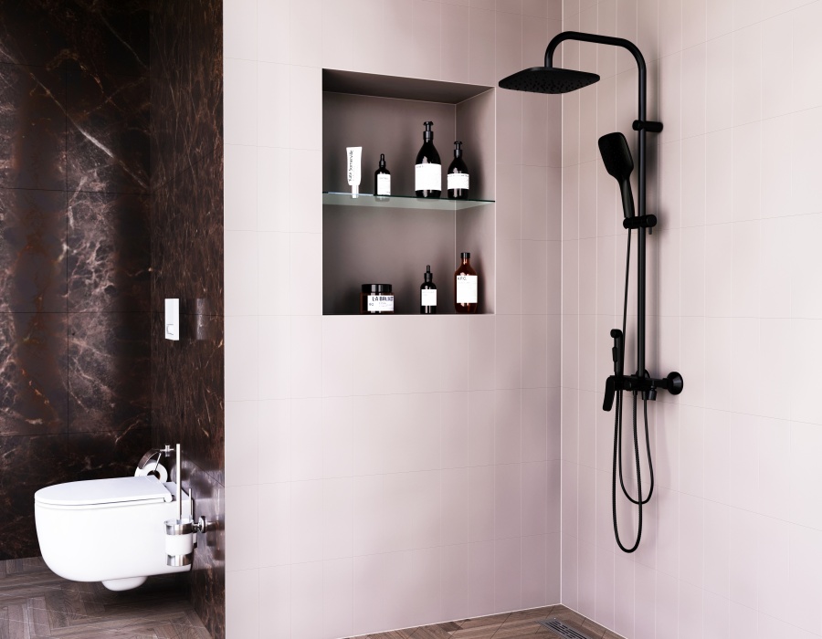 DX220920300 душевая система со смесителем-полкой: верхний душ 230*230мм ручной душ 120мм 3 Damixa Apollo