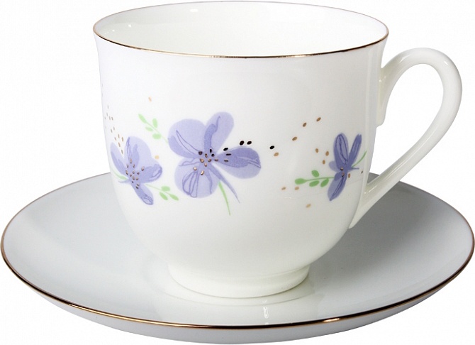 82172 Императорский фарфоровый завод Чашка с блюдцем "Сиреневые цветы" "Ландыш" Фарфор костяной 