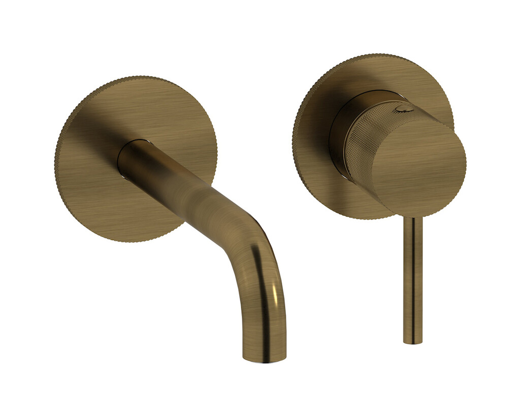 Встроенный в стену смеситель для раковины на 2 отверстия в комплекте с донным клапаном. WE ARE IB id406mb Modern Bronze Industria