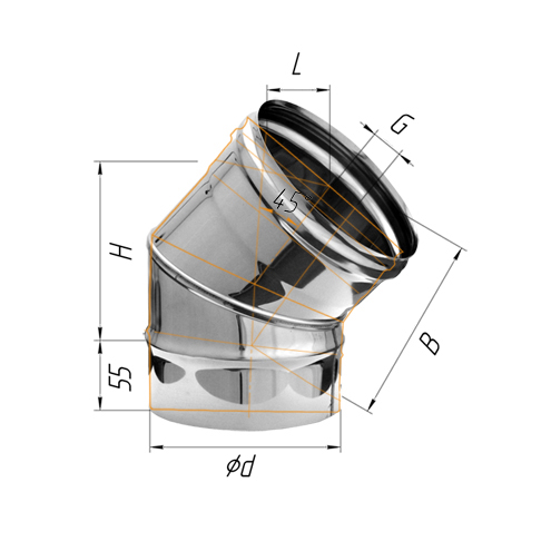 Сэндвич-колено 135" Ferrum Ф130х200 нержавеющая сталь (430/0,5мм) FD07130N4FF
