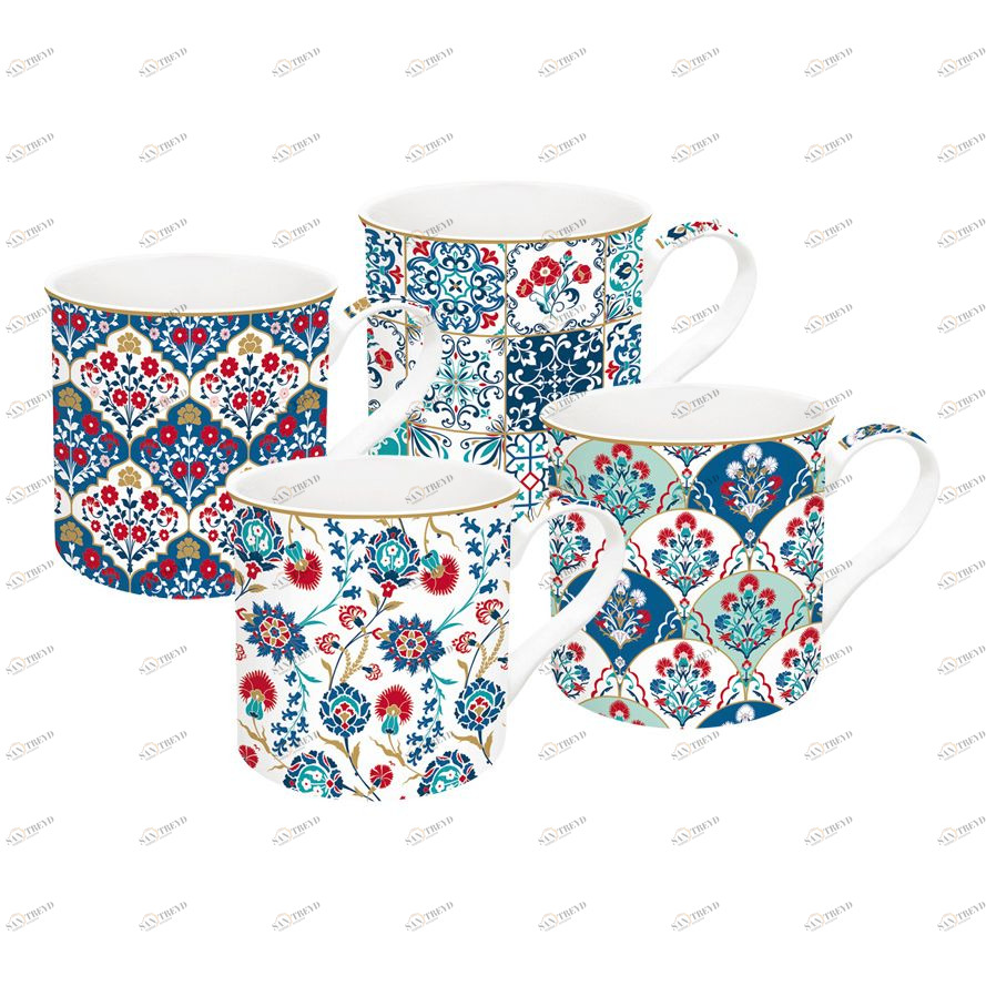 Кружки фарфоровые 4 шт бело-синие "Изник" EASY LIFE COFFEEMANIA & ATMOSPHERE 00-3946975 Белый;синий 