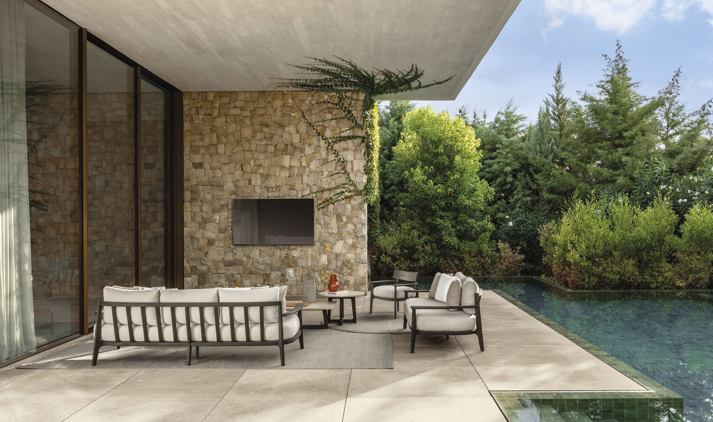 2-местный садовый диван из ткани и розового дерева Talenti Ever ARCH-00128152 - Вид №1