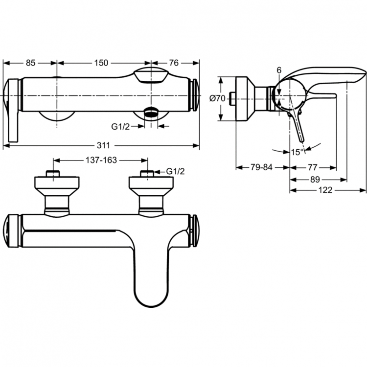 A4271AA Смеситель для ванны с душем Ideal Standard MELANGE - Вид №4