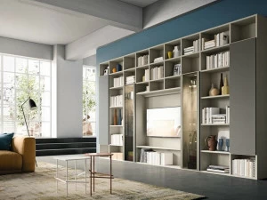 Composit Деревянный настенный книжный шкаф в современном стиле с подсветкой и подставкой под телевизор. Day system