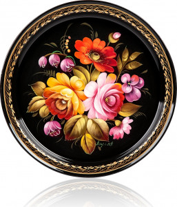 10618039 Жостовская фабрика декоративной росписи Поднос 22см НХП "Лунный" Сталь