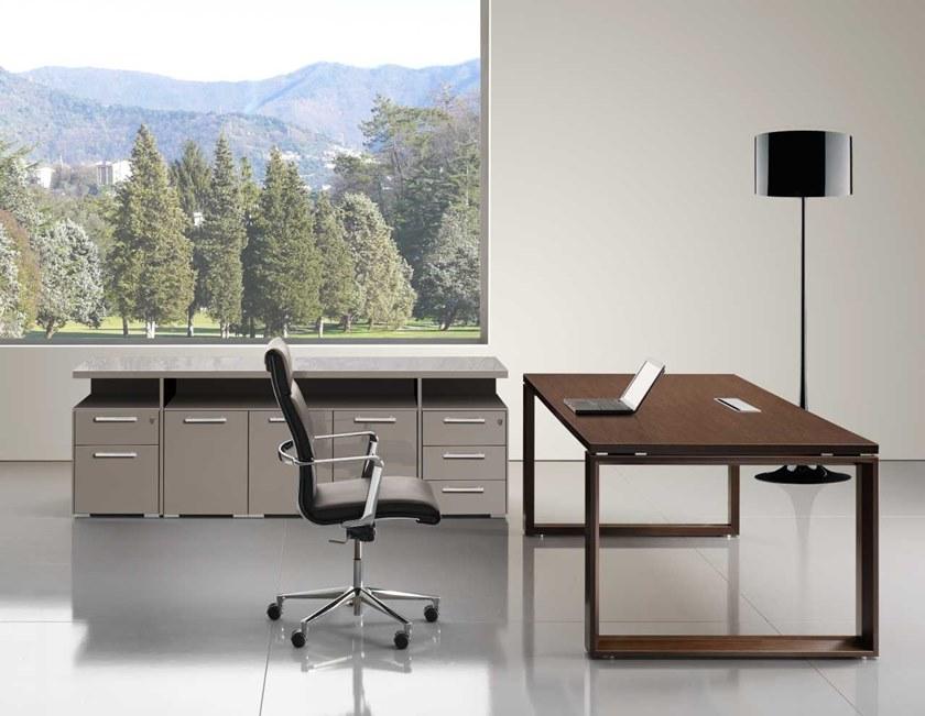 Bralco Прямоугольный лакированный деревянный письменный стол в современном стиле Arche sun-id-1458418 - Вид №2