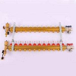 Коллектор для теплого пола TIEMME 1"x3/4"ЕК на 12 выходов с расходомерами