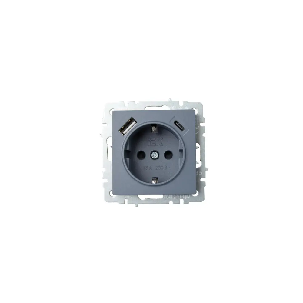 Розетка встраиваемая IEK Brite РЮш11-1-БрМ с USB с заземлением со шторками цвет маренго 89361845 STLM-2112157 - Вид №1