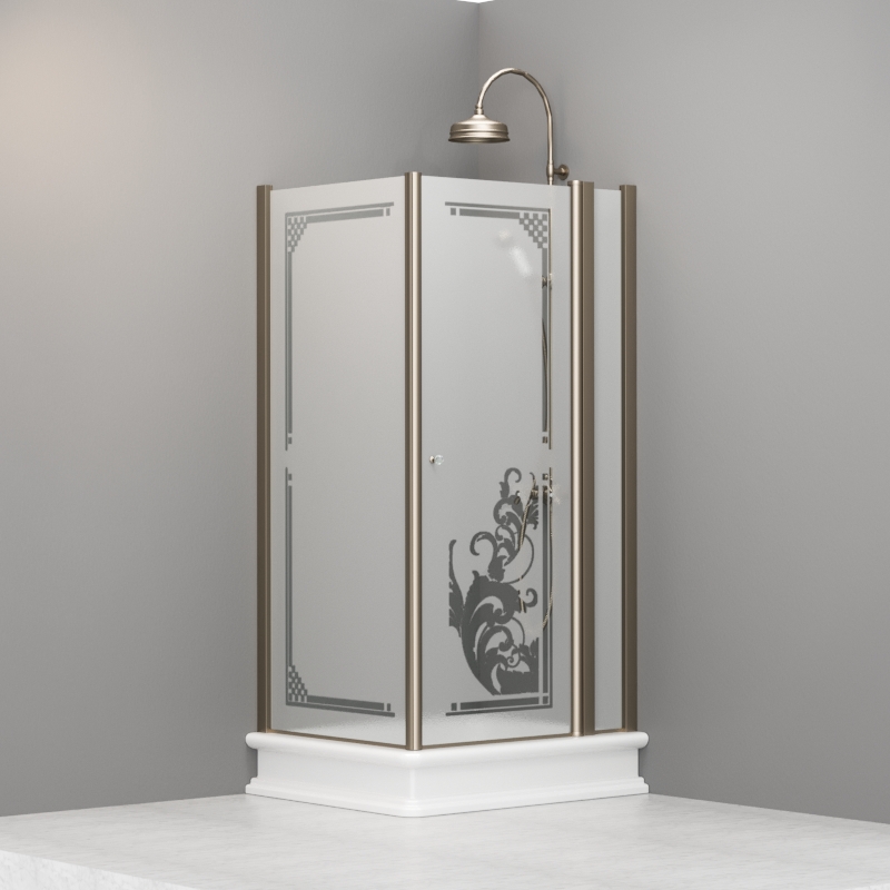 9142P3 Душевая кабина SX с распашной дверью и фиксированной боковой частью для душевого поддона 80x96 SX открывание со стороны 96, цвет Бронзовый Kerasan RETRO Италия 