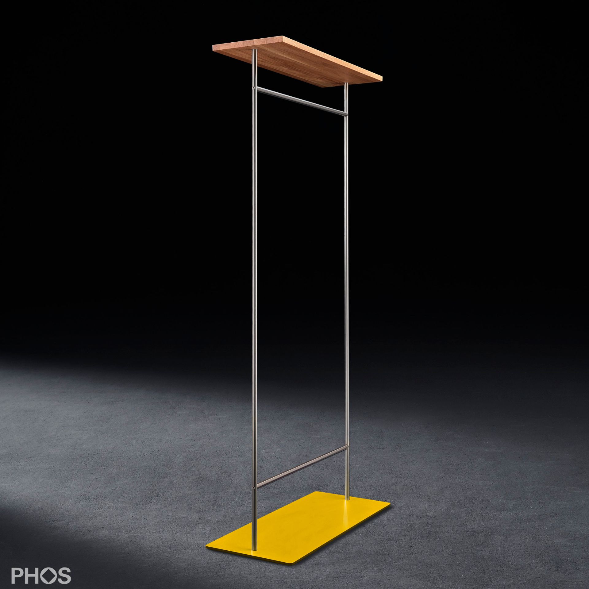 GST2-Eiche-BPGe Двойной шкаф с гладкой штангой для одежды и полкой из дуба, основание: желтое. PHOS 