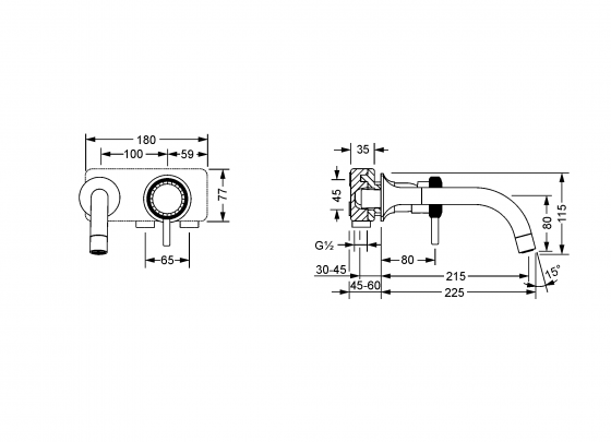 Смеситель для раковины ½" на два отверстия настенный, внешняя часть JOERGER Valenciaновинка 638.20.360.000-AA - Вид №1