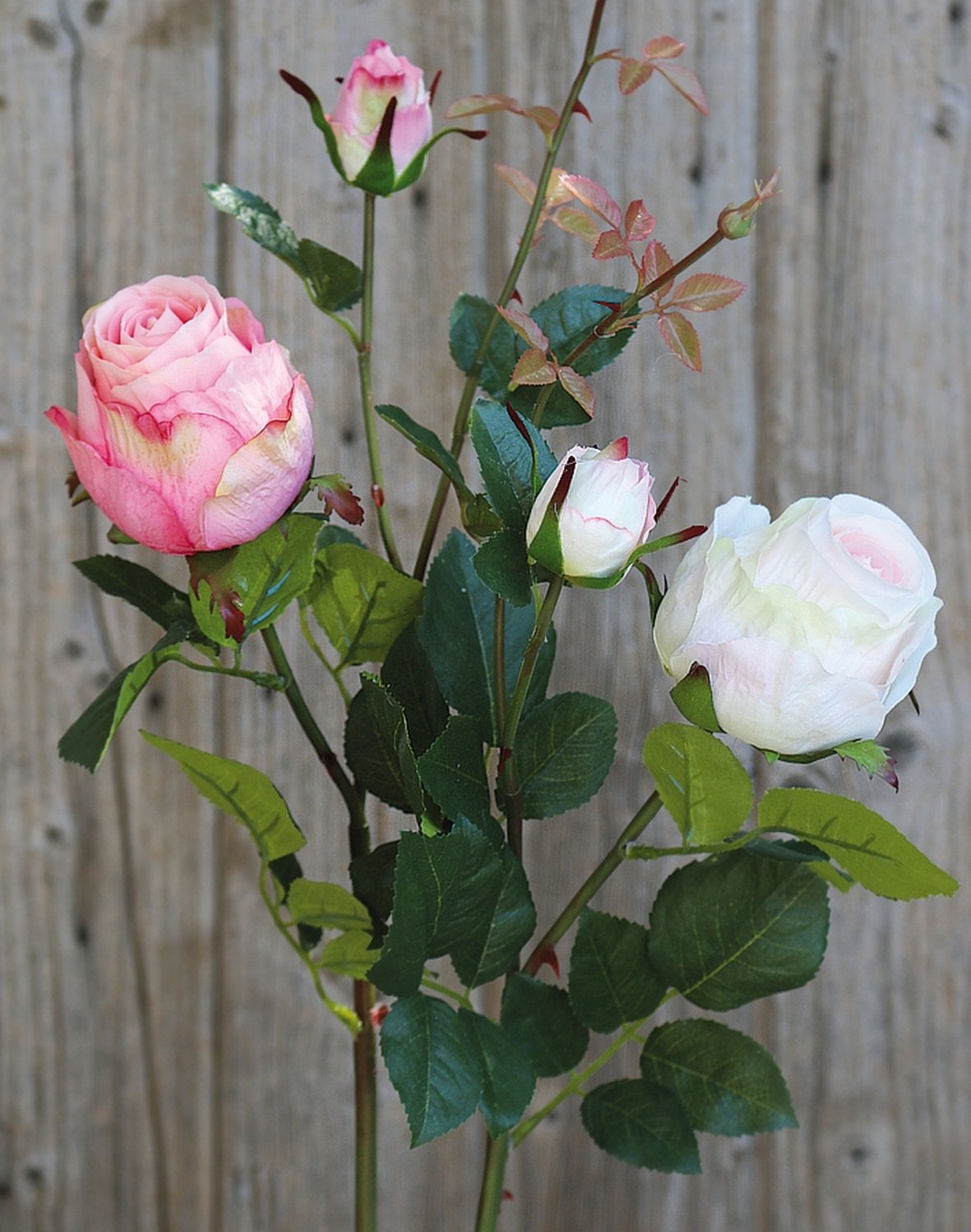 2628 705 a3 Шелковая роза, 1 цветок, 1 бутон, 80 см, бело-розовая H-andreas  - Вид №1