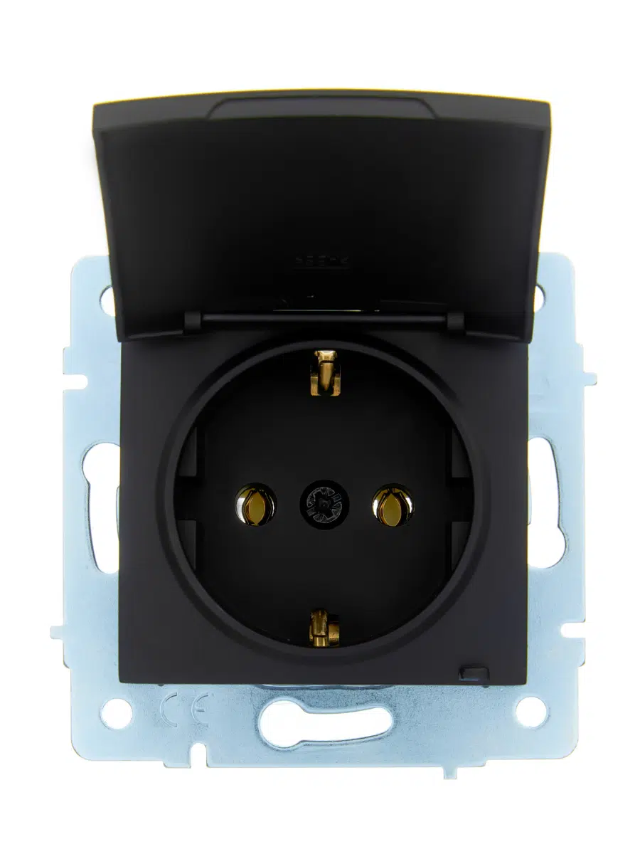 ASTI Розетка с/з с крышкой ПБТ чёрный бархат механизм LEZARD 7081-4288-123B - Вид №4