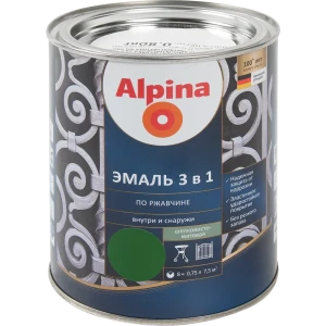 Грунт-эмаль по ржавчине 3 в 1 Alpina полуматовая цвет зеленый 0.75 л
