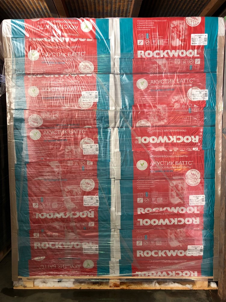 Звукоизоляция Rockwool Акустик Баттс 1000х600х100мм (3м2; 0,3м3) 14105 - Вид №1
