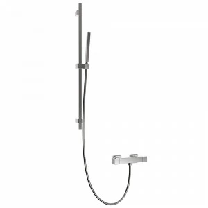 Graffio Квадратная скользящая шина 903 мм из латуни с термостатическим смесителем, квадратный душ DADO из латуни, гибкий СЕРЕБРО 175 см. QD800