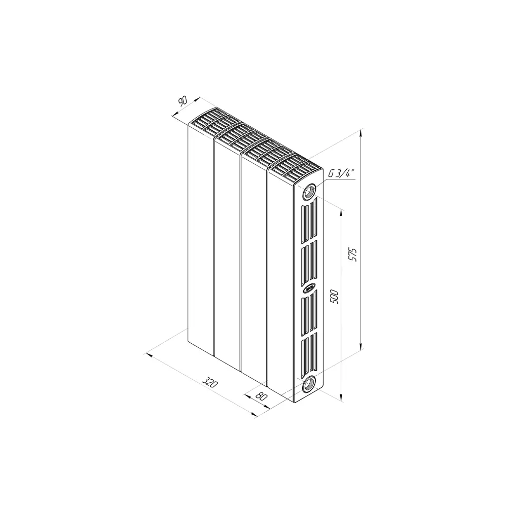 Радиатор секционный Rifar Supremo S50004RAL7012 500/90 4 секции боковое подключение биметалл серый STLM-2034328 - Вид №7