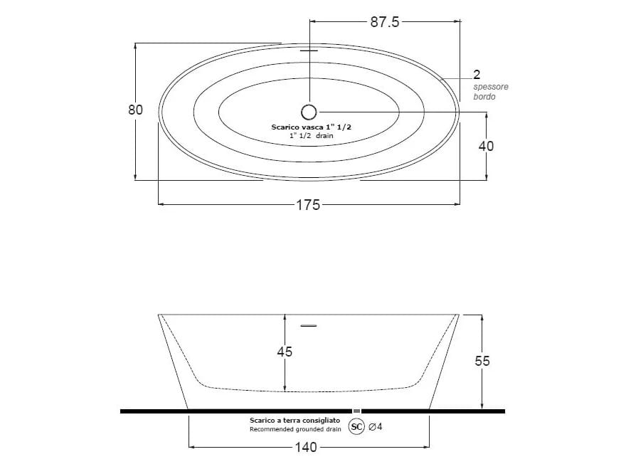 Овальная ванна в центре комнаты в твердой поверхности Gruppo Treesse мебель для ванной комнаты-отдельно стоящие ванны ARCH-00149866 - Вид №5