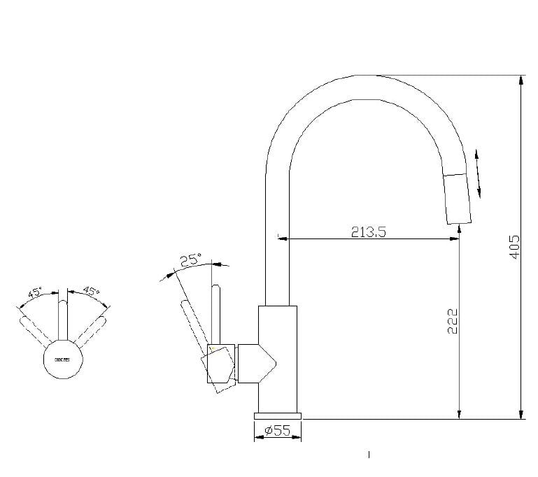 Смеситель для кухни из нержавеющей стали со съемным ручным душем и поворотным изливом OMNIRES Y ARCH-00123228 - Вид №2
