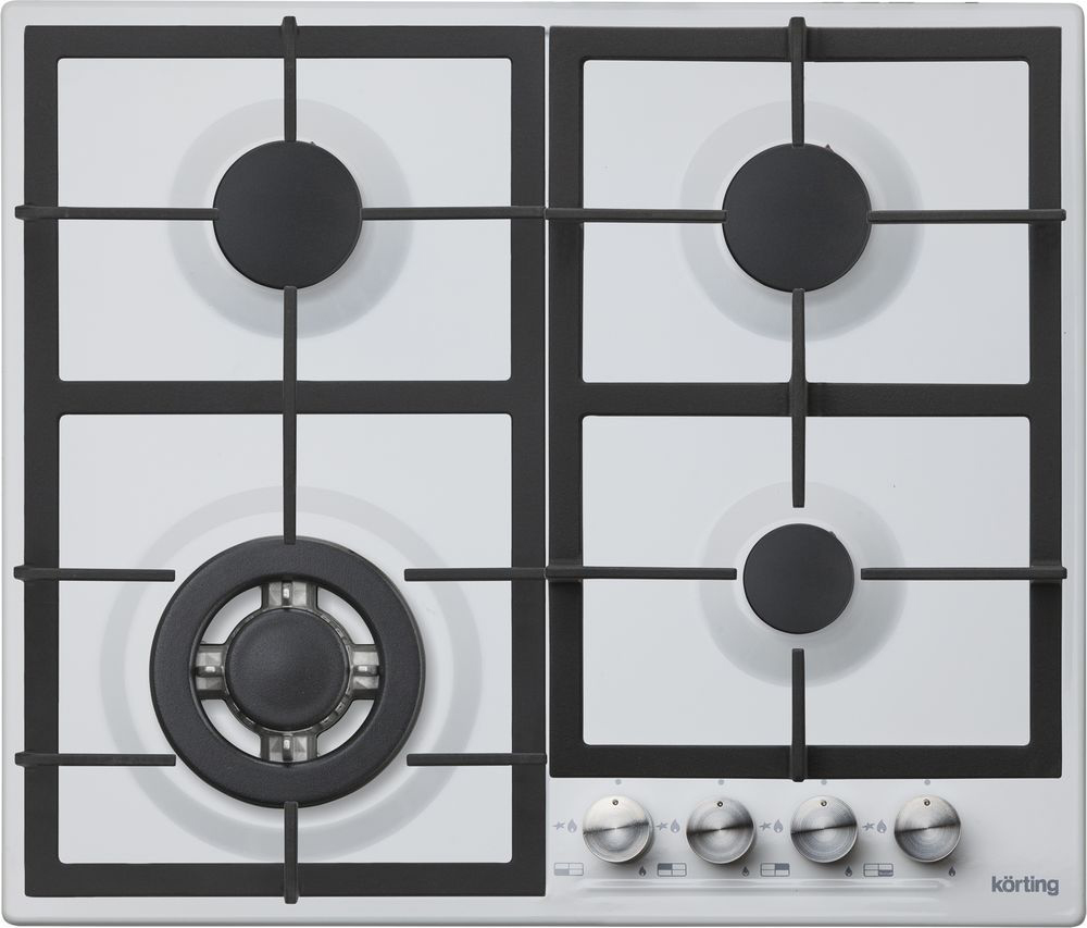 HG 665 CTW Встраиваемые газовые панели / газ, crystal, 60x51 см, газовая, независимая, электроподжиг, газ-контроль, чугунные решетки, в комплекте - подставка wok и адаптер для кофейника, белая Korting Santreyd 