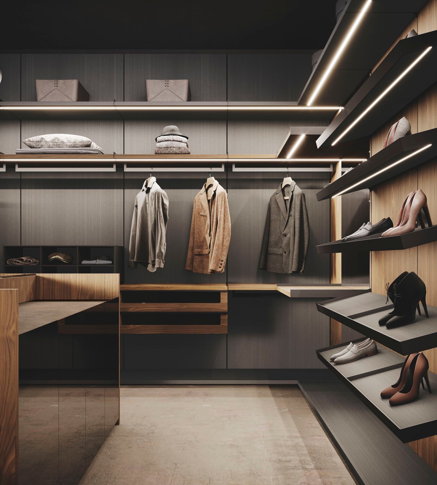 Модульная гардеробная со встроенным освещением на заказ Guzzini & Fontana WALK-IN ARCH-00004058