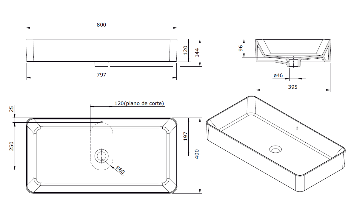 136749004 Накладная раковина на столешницу  прямоугольная Sanindusa  - Вид №1