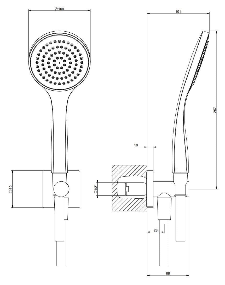 Латунный настенный ручной душ с держателем Gessi рельеф ARCH-00083672 - Вид №3