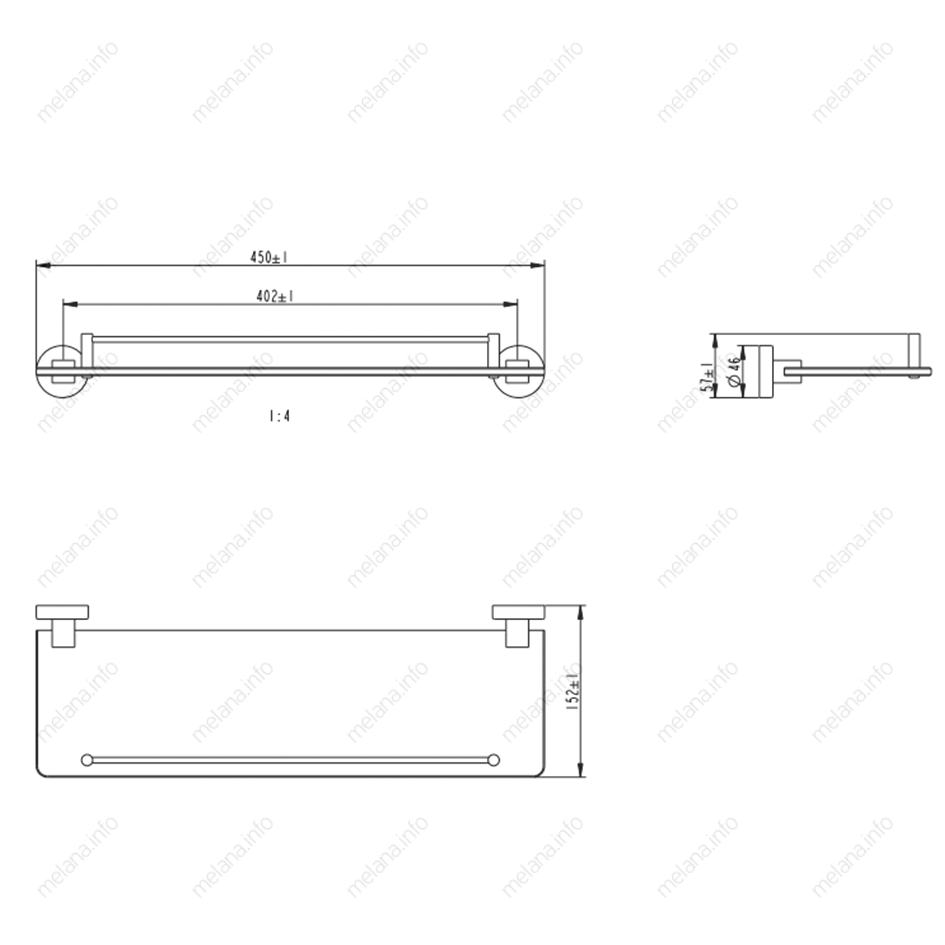 Полка стеклянная MELANA сатин хром MLN-861004 861 серия - Вид №1