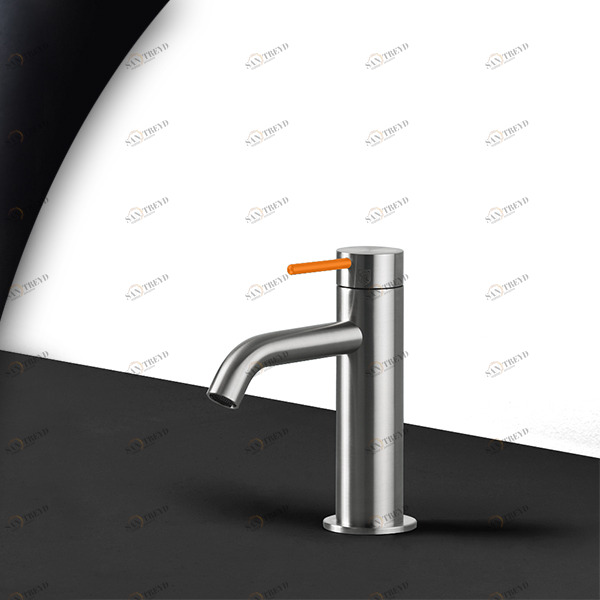 Смеситель для раковины сталь матовая с оранжевой ручкой Toki Radomonte TKI1SCIL14