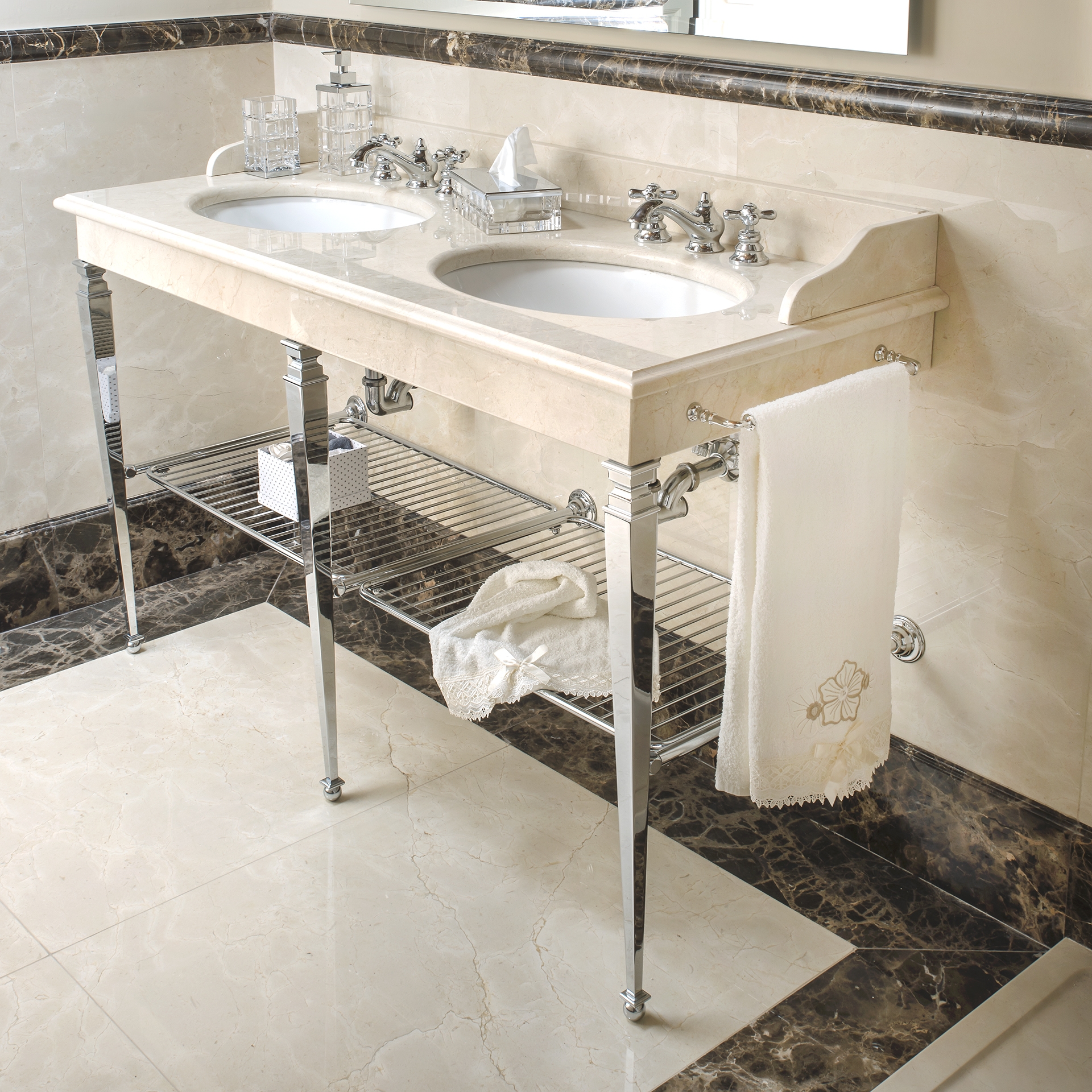 RE-BARDIGLIO-2 3SC Мраморная столешница Bardiglio с 2 раковинами Classico Treesseci 3SC